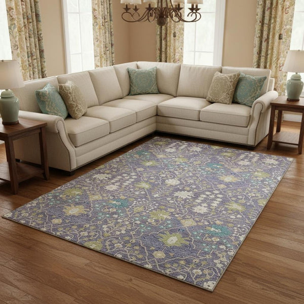 HomeRoots 10' X 14' Elegant Lavender, Beige & Blue Oriental Area Rug – Washable, UV Protected & Stain Resistant! 679222