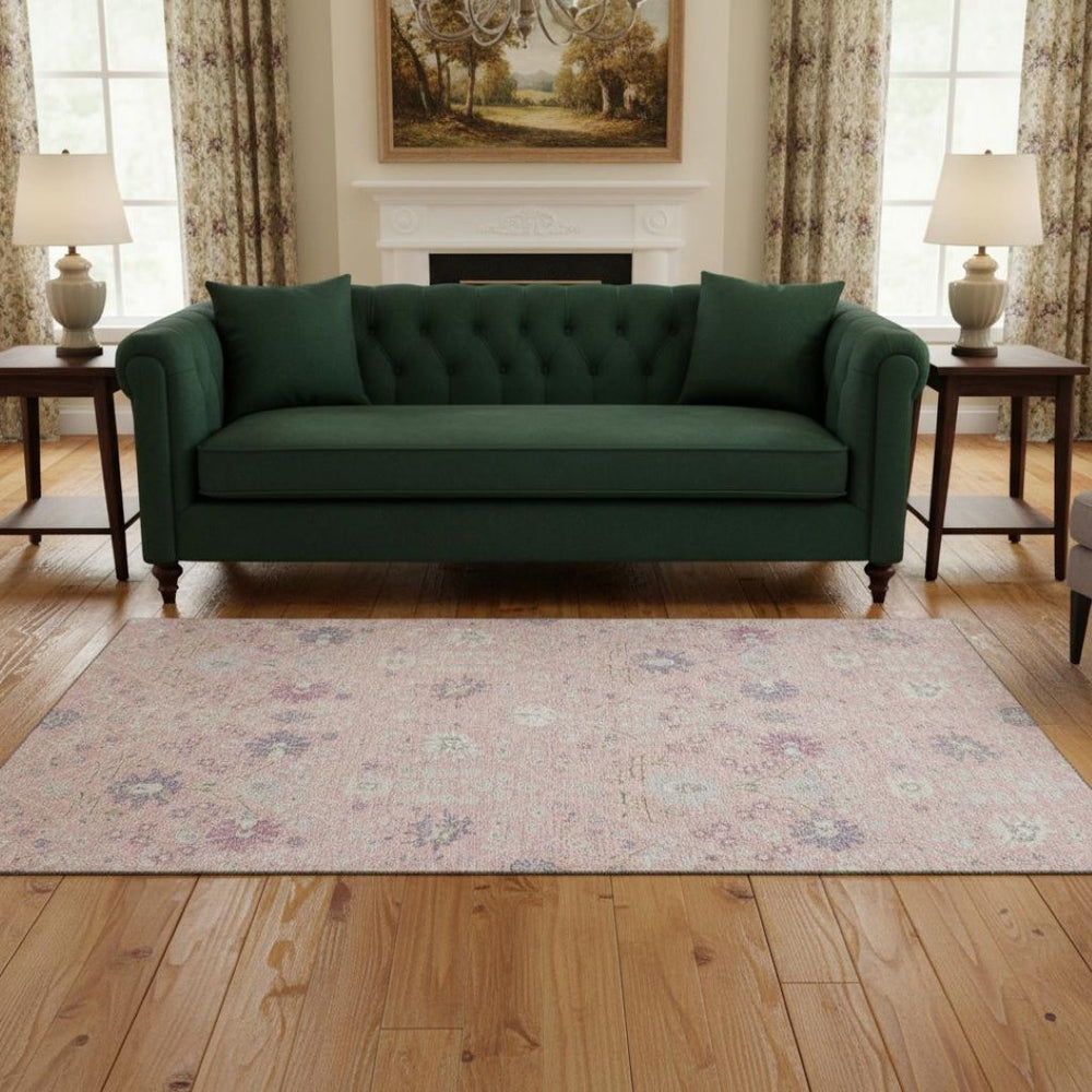 HomeRoots 5' X 8' Pink Silver Lavender Washable Oriental Area Rug with UV Protection - Durable & Stylish Decor 679224