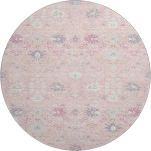 HomeRoots 8' Vintage-Inspired Pink Lavender Round Rug - Washable, UV-Protected, Perfect for High-Traffic Areas 679225