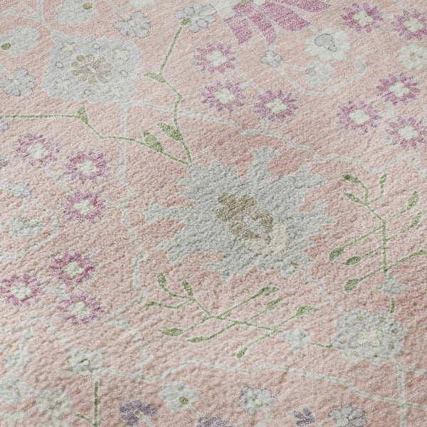 HomeRoots 8' Vintage-Inspired Pink Lavender Round Rug - Washable, UV-Protected, Perfect for High-Traffic Areas 679225
