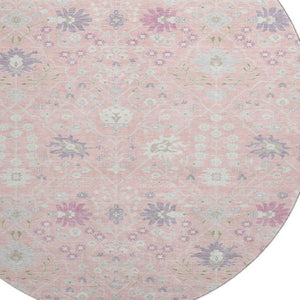 HomeRoots 8' Vintage-Inspired Pink Lavender Round Rug - Washable, UV-Protected, Perfect for High-Traffic Areas 679225