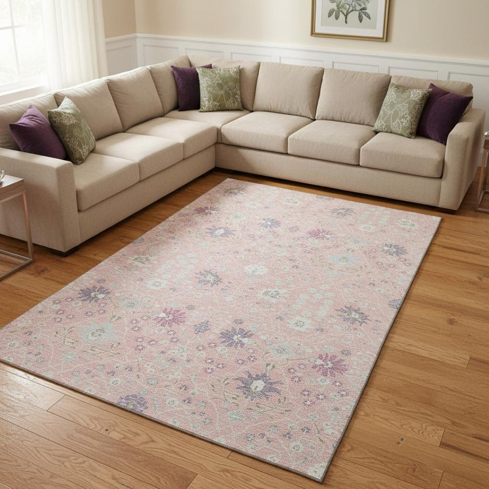 HomeRoots 8' X 10' Elegant Pink and Silver Oriental Area Rug - Washable, UV Resistant, Perfect for Family Spaces! 679226