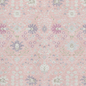 HomeRoots 9' X 12' Elegant Pink, Silver & Lavender Washable Oriental Area Rug with UV Protection & Stain Resistance 679227