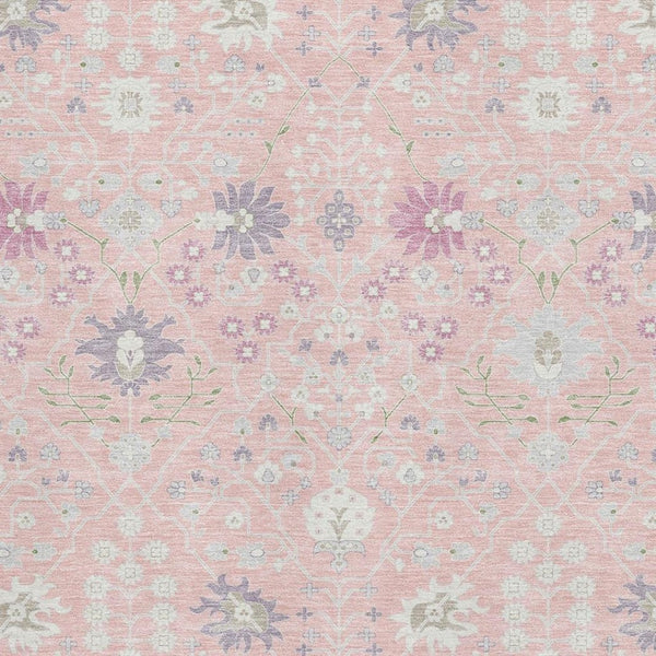 HomeRoots 9' X 12' Elegant Pink, Silver & Lavender Washable Oriental Area Rug with UV Protection & Stain Resistance 679227