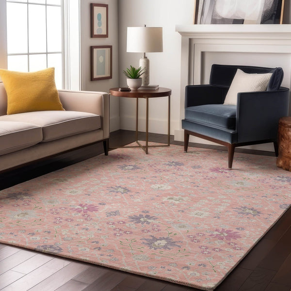 HomeRoots 10' Pink, Silver & Lavender Oriental Washable Area Rug - Elegant UV Protected Design for Homes 679228