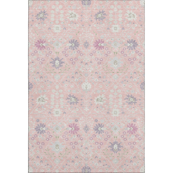 HomeRoots 10' Pink, Silver & Lavender Oriental Washable Area Rug - Elegant UV Protected Design for Homes 679228