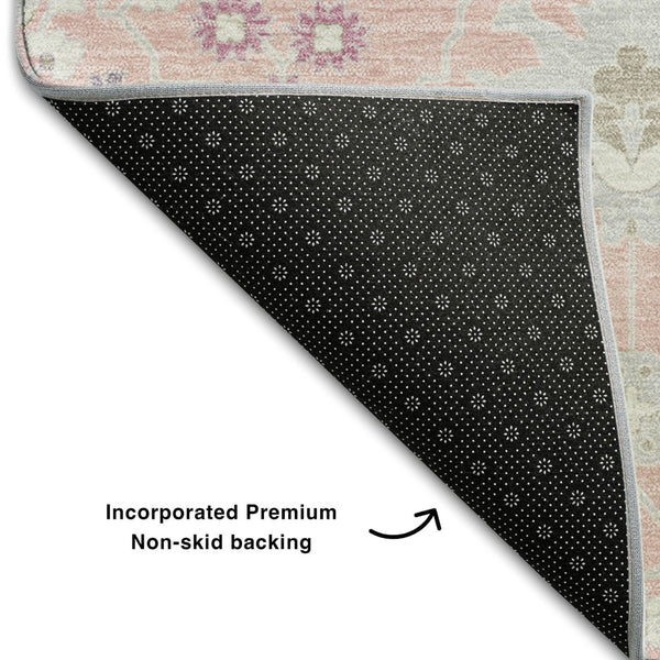 HomeRoots 10' Pink, Silver & Lavender Oriental Washable Area Rug - Elegant UV Protected Design for Homes 679228