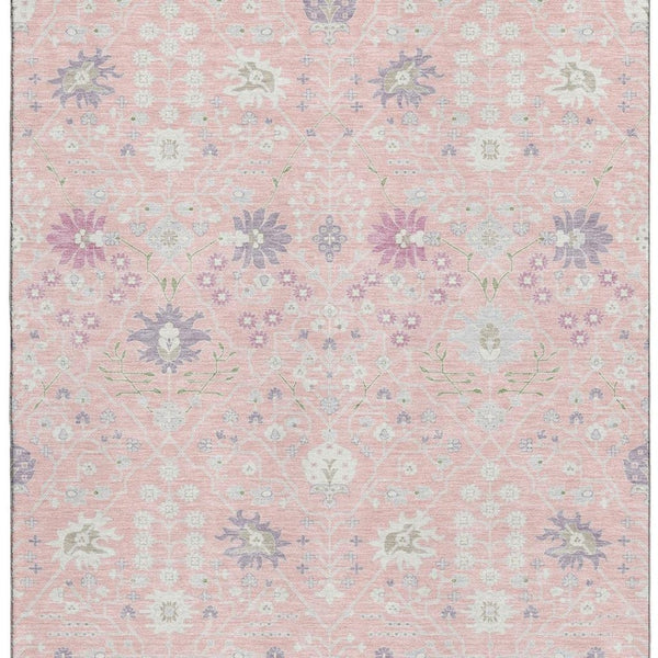 HomeRoots 10' Pink, Silver & Lavender Oriental Washable Area Rug - Elegant UV Protected Design for Homes 679228