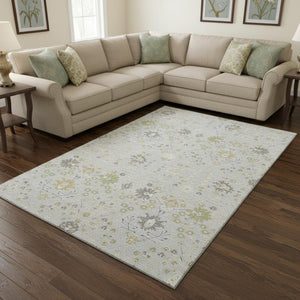 HomeRoots 8' X 10' Elegant Silver Gold Gray Oriental Washable Area Rug with Stain Resistance & UV Protection 679232