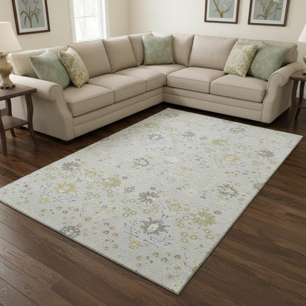 HomeRoots 8' X 10' Elegant Silver Gold Gray Oriental Washable Area Rug with Stain Resistance & UV Protection 679232