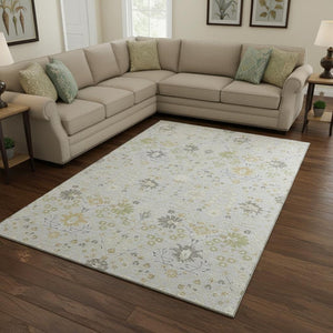 HomeRoots 9' X 12' Elegant Silver Gold Gray Oriental Area Rug - Washable, UV Protected, Durable & Stylish Decor 679233