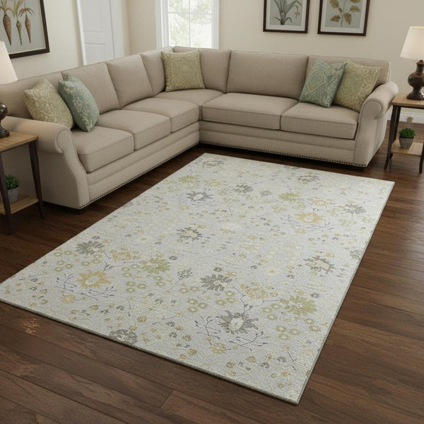 HomeRoots 9' X 12' Elegant Silver Gold Gray Oriental Area Rug - Washable, UV Protected, Durable & Stylish Decor 679233
