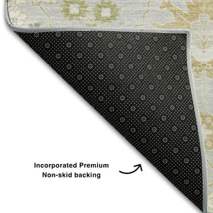 HomeRoots 9' X 12' Elegant Silver Gold Gray Oriental Area Rug - Washable, UV Protected, Durable & Stylish Decor 679233