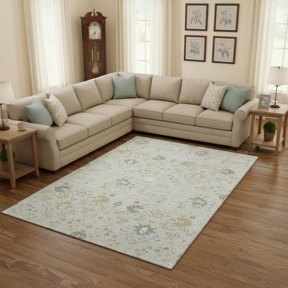 HomeRoots 10' Elegant Silver, Gold & Gray Oriental Washable Area Rug with UV Protection for Timeless Style 679234