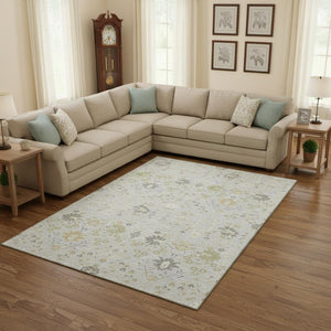HomeRoots 10' Elegant Silver, Gold & Gray Oriental Washable Area Rug with UV Protection for Timeless Style 679234
