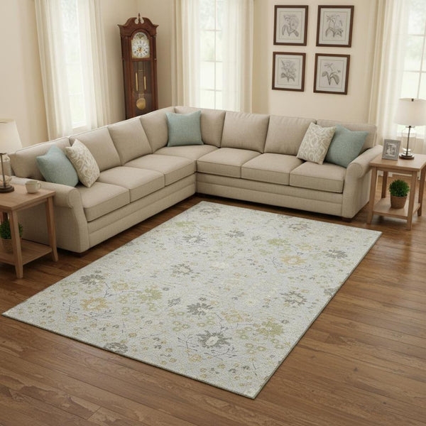 HomeRoots 10' Elegant Silver, Gold & Gray Oriental Washable Area Rug with UV Protection for Timeless Style 679234