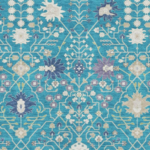 HomeRoots 5' X 8' Teal Purple Ivory Washable Area Rug - UV Protected, Stain Resistant, Perfect for Homes! 679236