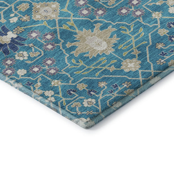 HomeRoots 8' Teal Purple Ivory Round Rug - Washable, UV Resistant, Stain-Repellent for High-Traffic Areas 679237