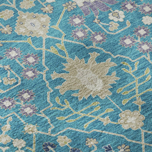 HomeRoots 8' Teal Purple Ivory Round Rug - Washable, UV Resistant, Stain-Repellent for High-Traffic Areas 679237