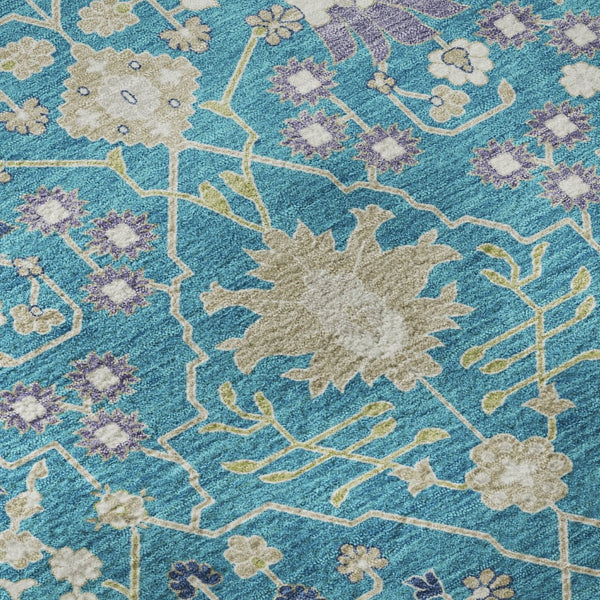 HomeRoots 8' Teal Purple Ivory Round Rug - Washable, UV Resistant, Stain-Repellent for High-Traffic Areas 679237
