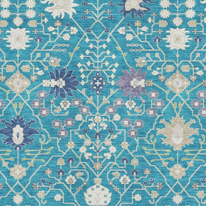 HomeRoots 8' X 10' Teal Purple Ivory Oriental Area Rug - Washable, Stain-Resistant, UV Protected for Homes 679238