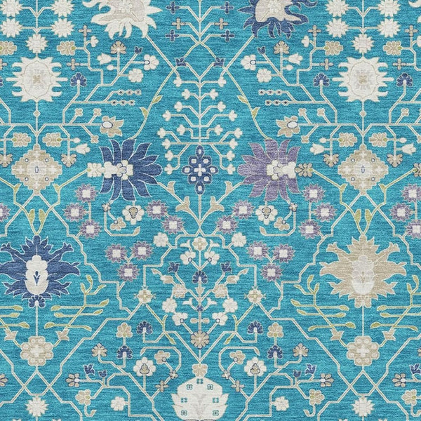 HomeRoots 8' X 10' Teal Purple Ivory Oriental Area Rug - Washable, Stain-Resistant, UV Protected for Homes 679238