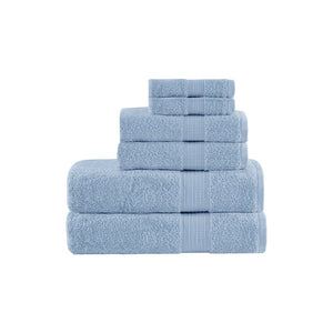 JLA Home Madison Park - 6 Organic Cotton Towel Set — 650 GSM Hotel-Soft, GOTS & OEKO-TEX Certified, Quick-Dry, Plush Absorbency Blue MP73-6181