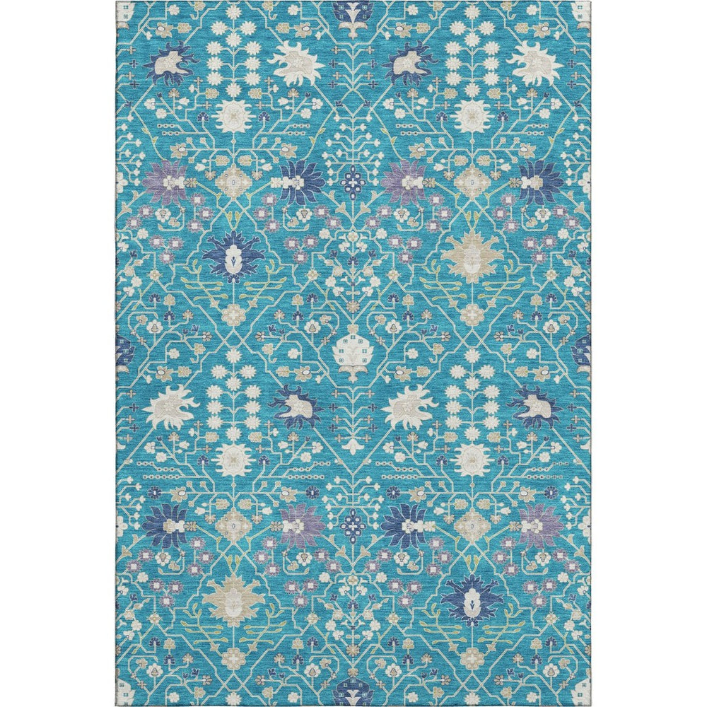 HomeRoots 9' X 12' Teal Purple Ivory Oriental Area Rug - Washable, UV Protected, Stain Resistant, Stylish Décor 679239
