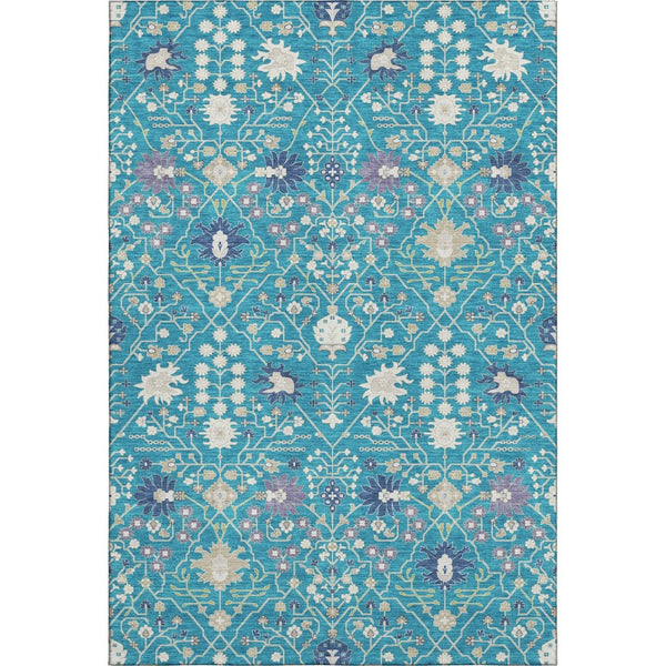HomeRoots 9' X 12' Teal Purple Ivory Oriental Area Rug - Washable, UV Protected, Stain Resistant, Stylish Décor 679239