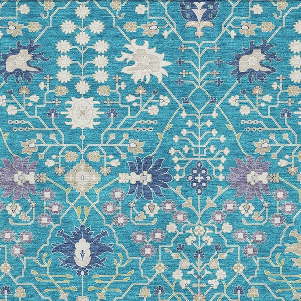 HomeRoots 9' X 12' Teal Purple Ivory Oriental Area Rug - Washable, UV Protected, Stain Resistant, Stylish Décor 679239