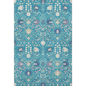 HomeRoots 9' X 12' Teal Purple Ivory Oriental Area Rug - Washable, UV Protected, Stain Resistant, Stylish Décor 679239