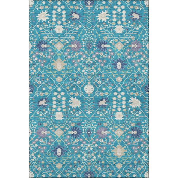 HomeRoots 9' X 12' Teal Purple Ivory Oriental Area Rug - Washable, UV Protected, Stain Resistant, Stylish Décor 679239