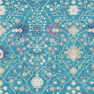 HomeRoots 10' Teal, Purple & Ivory Oriental Area Rug - Washable, UV Protected, Durable for Busy Homes & Kids 679240
