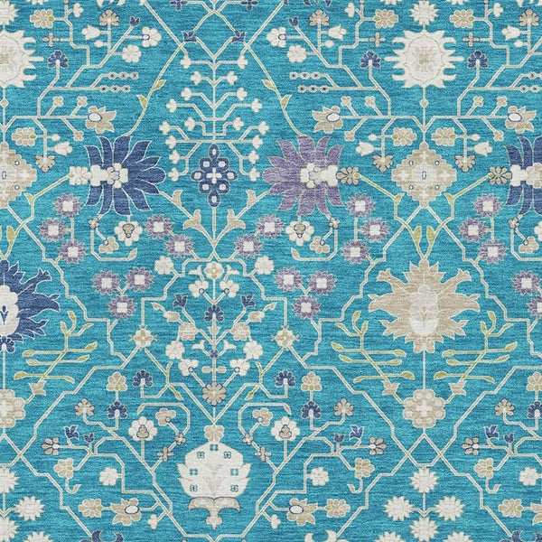 HomeRoots 10' Teal, Purple & Ivory Oriental Area Rug - Washable, UV Protected, Durable for Busy Homes & Kids 679240