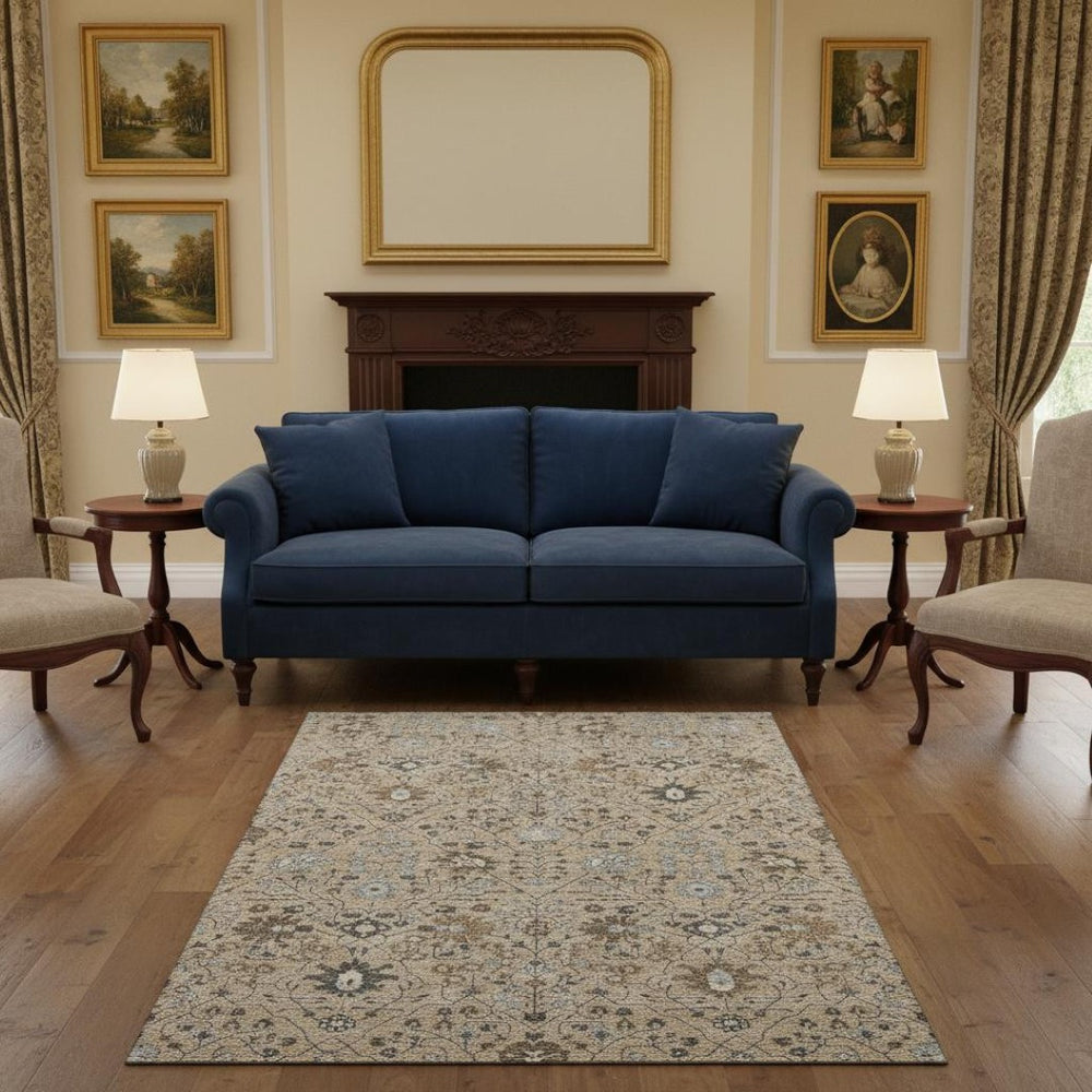 HomeRoots 5' X 8' Taupe Gray & Brown Oriental Area Rug - Stylish, Washable, UV Protected for High-Traffic Areas 679242