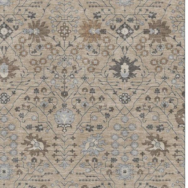 HomeRoots 5' X 8' Taupe Gray & Brown Oriental Area Rug - Stylish, Washable, UV Protected for High-Traffic Areas 679242