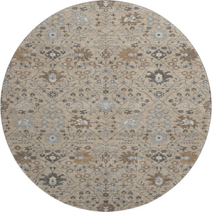 HomeRoots 8' Taupe Gray & Brown Oriental Washable Round Rug - Stylish, Durable, UV-Protected for Every Home 679243