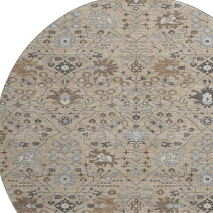 HomeRoots 8' Taupe Gray & Brown Oriental Washable Round Rug - Stylish, Durable, UV-Protected for Every Home 679243