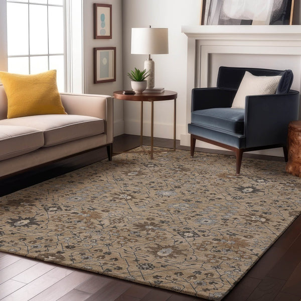 HomeRoots 8' X 10' Taupe Gray & Brown Oriental Washable Area Rug - Durable, Stain Resistant, UV Protected Design 679244