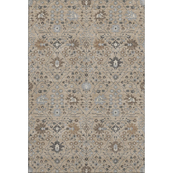 HomeRoots 8' X 10' Taupe Gray & Brown Oriental Washable Area Rug - Durable, Stain Resistant, UV Protected Design 679244