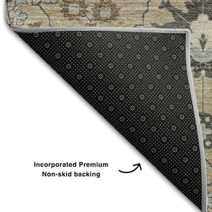 HomeRoots 8' X 10' Taupe Gray & Brown Oriental Washable Area Rug - Durable, Stain Resistant, UV Protected Design 679244