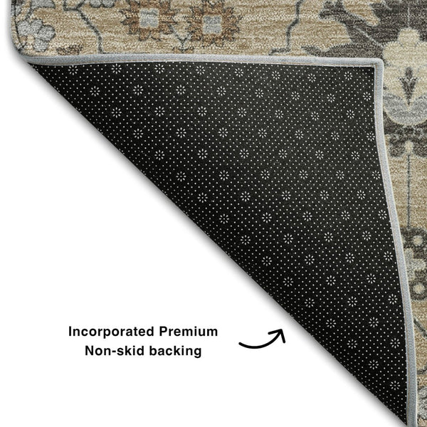 HomeRoots 8' X 10' Taupe Gray & Brown Oriental Washable Area Rug - Durable, Stain Resistant, UV Protected Design 679244