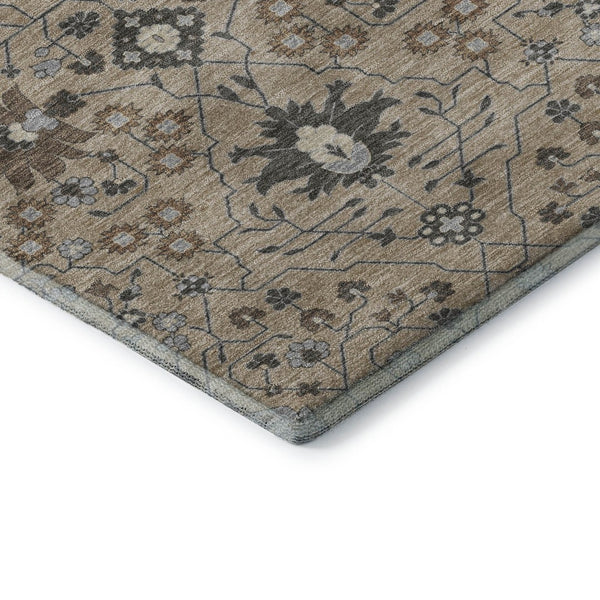 HomeRoots 8' X 10' Taupe Gray & Brown Oriental Washable Area Rug - Durable, Stain Resistant, UV Protected Design 679244