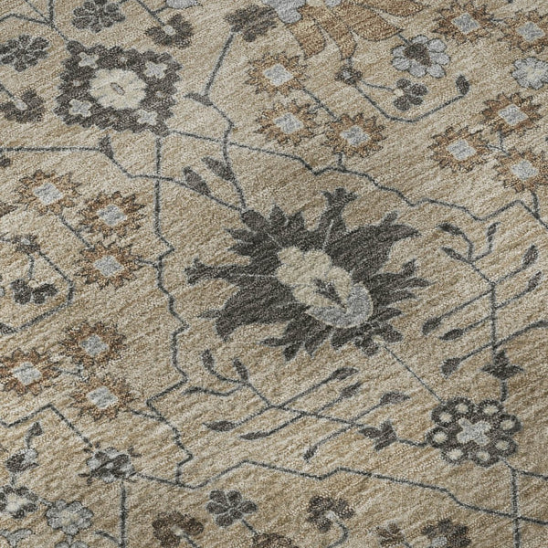 HomeRoots 8' X 10' Taupe Gray & Brown Oriental Washable Area Rug - Durable, Stain Resistant, UV Protected Design 679244