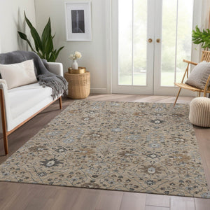 HomeRoots 8' X 10' Taupe Gray & Brown Oriental Washable Area Rug - Durable, Stain Resistant, UV Protected Design 679244
