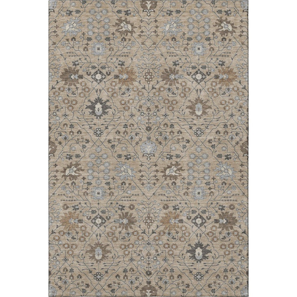 HomeRoots 8' X 10' Taupe Gray & Brown Oriental Washable Area Rug - Durable, Stain Resistant, UV Protected Design 679244