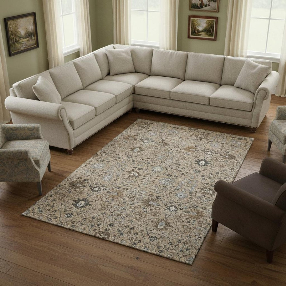 HomeRoots 9' X 12' Durable Taupe Gray & Brown Oriental Area Rug with UV Protection - Washable & Stain-Resistant! 679245