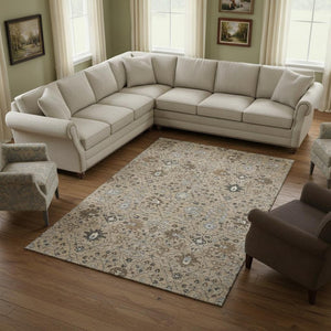 HomeRoots 9' X 12' Durable Taupe Gray & Brown Oriental Area Rug with UV Protection - Washable & Stain-Resistant! 679245