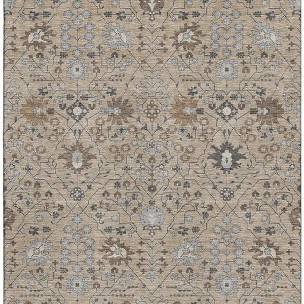 HomeRoots 9' X 12' Durable Taupe Gray & Brown Oriental Area Rug with UV Protection - Washable & Stain-Resistant! 679245