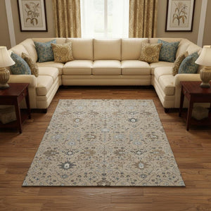 HomeRoots 10' X 14' Elegant Taupe Gray & Brown Oriental Area Rug - Washable, Stain Resistant, UV Protected 679246